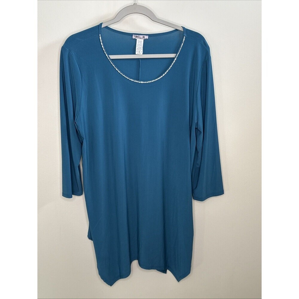 Blossom By P Teal Blouse Size 1X 3/4 Sleeves NWOT
